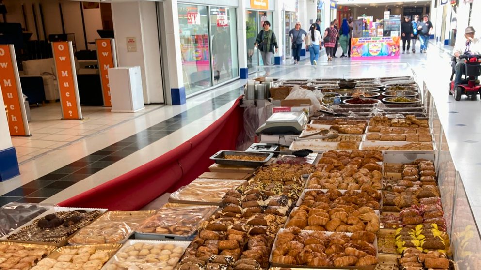 A image of a variety of food on sale inside the Wulfrun shopping centre
